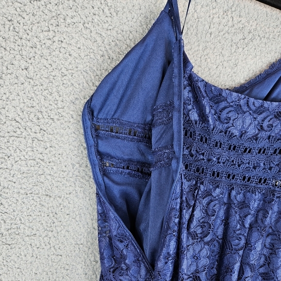 NSR Womens Provance Blue Navy Lace Mini Dress Sz S Adj. Straps Stretch flare - Picture 12 of 13